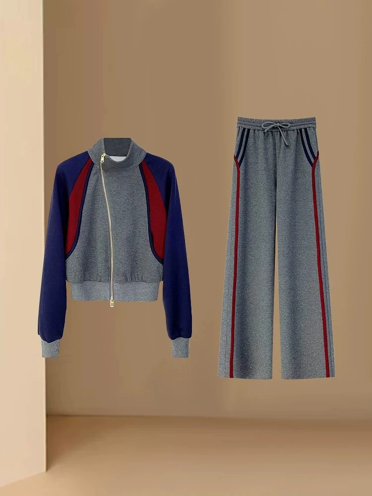 休闲运动套装女2024新款秋冬时尚洋气拉链开衫外套阔腿裤套装