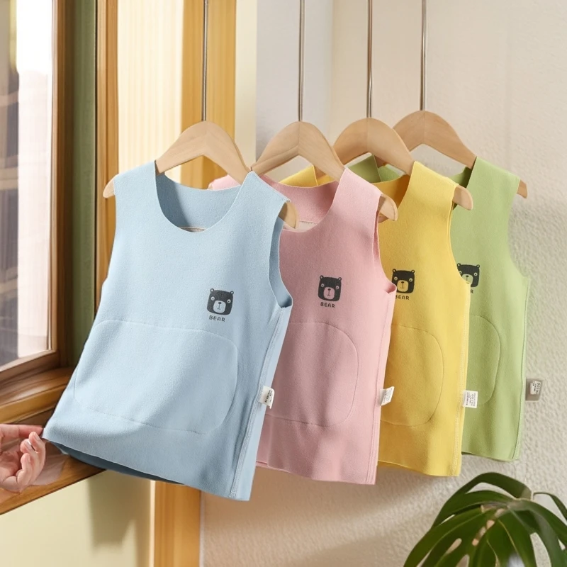 加厚护肚儿童德绒无骨保暖背心男女宝宝冬无痕马甲吊带秋冬