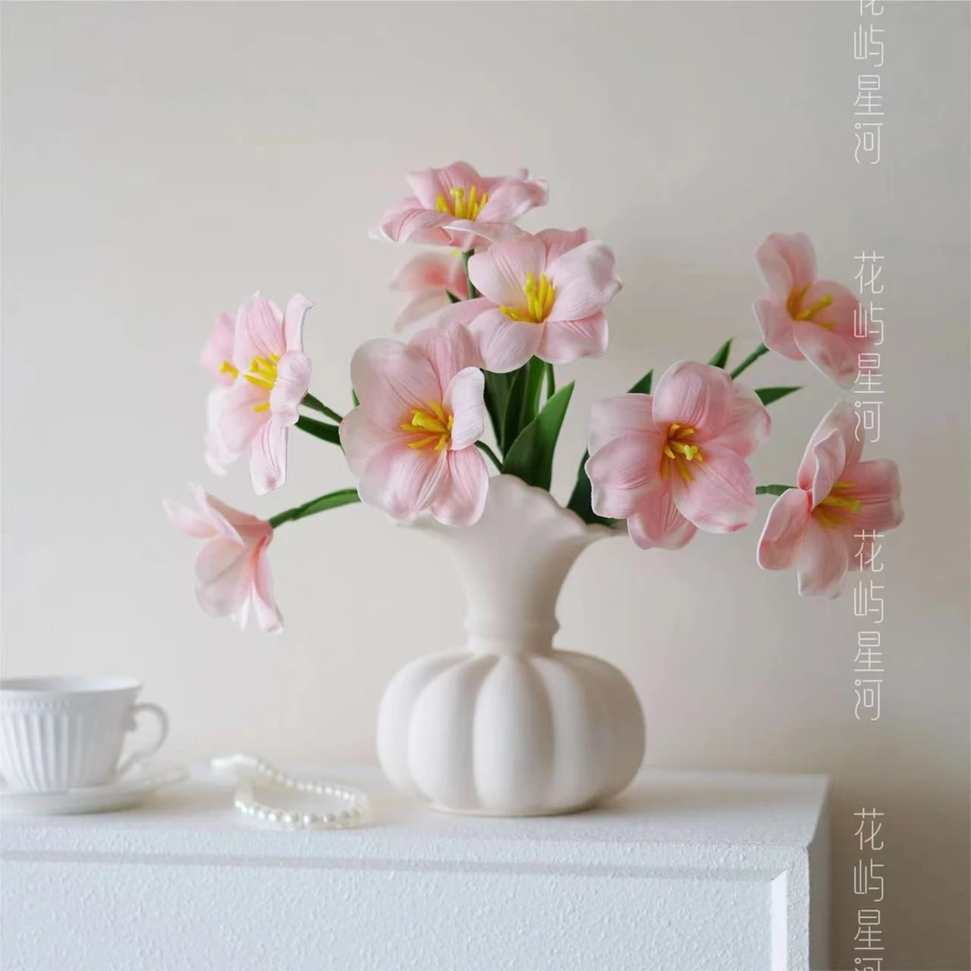 花屿星河|开花手感郁金香粉色ins少女网红餐桌花卧室装扮奶油风