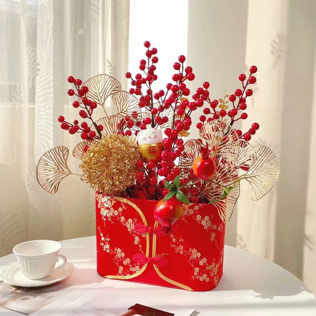发财果仿真花红果假花2024喜庆客厅装饰花摆件餐桌花摆设新年摆花