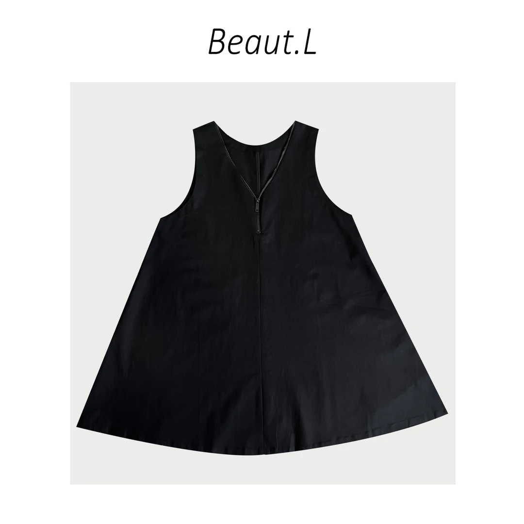 【Beaut.L】小众设计师款 V领无袖连衣裙显瘦百搭时尚宽松设计感