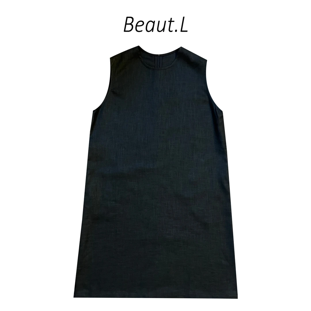 【Beaut.L】新款 欧美小众麻料无袖连衣裙 气质百搭休闲宽松连衣裙