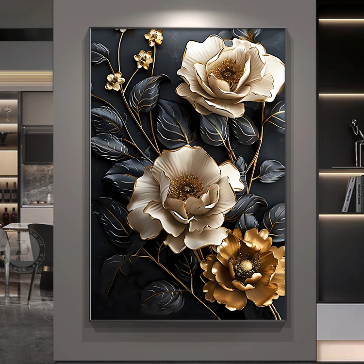 轻奢高级感客厅装饰画大幅落地画沙发背景墙挂画高端玄关壁画花卉