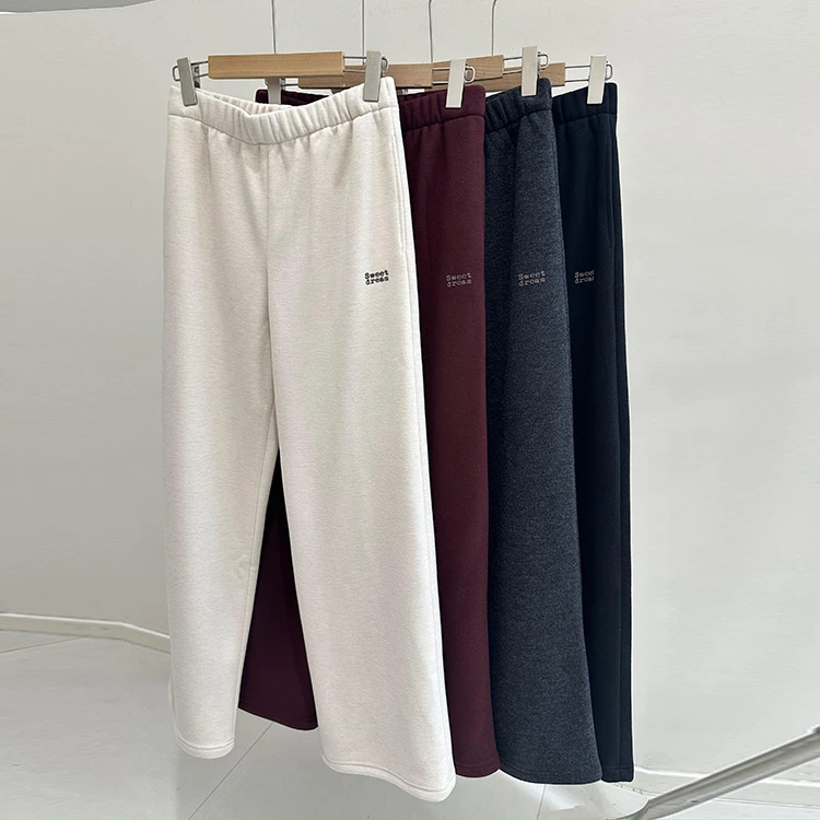 晶哥鱼鱼女款山羊绒混纺加绒直筒裤宽松显瘦休闲裤 KZ039