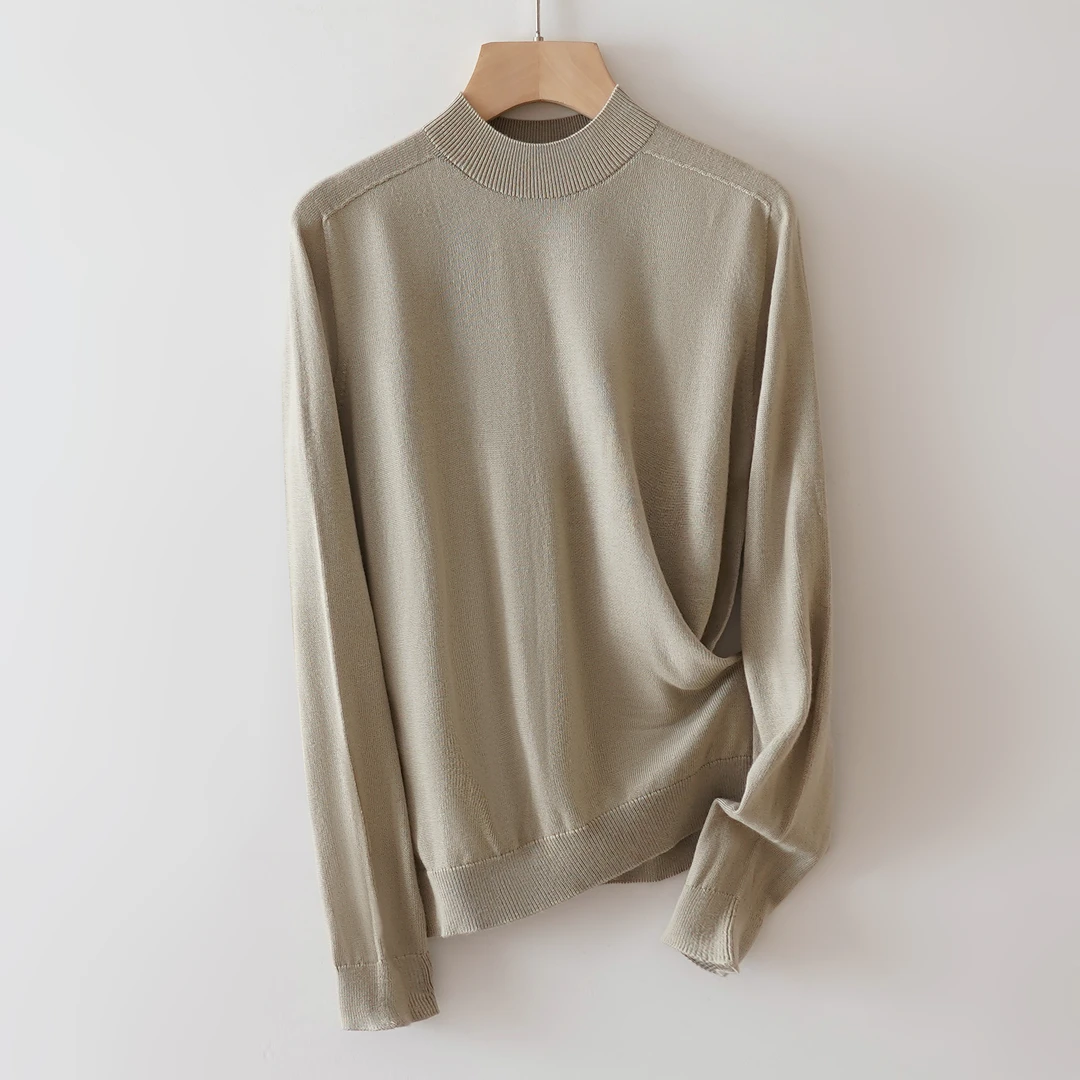 羊绒混纺秋冬时尚一字领长袖针织衫显瘦女打底衫上衣 5802