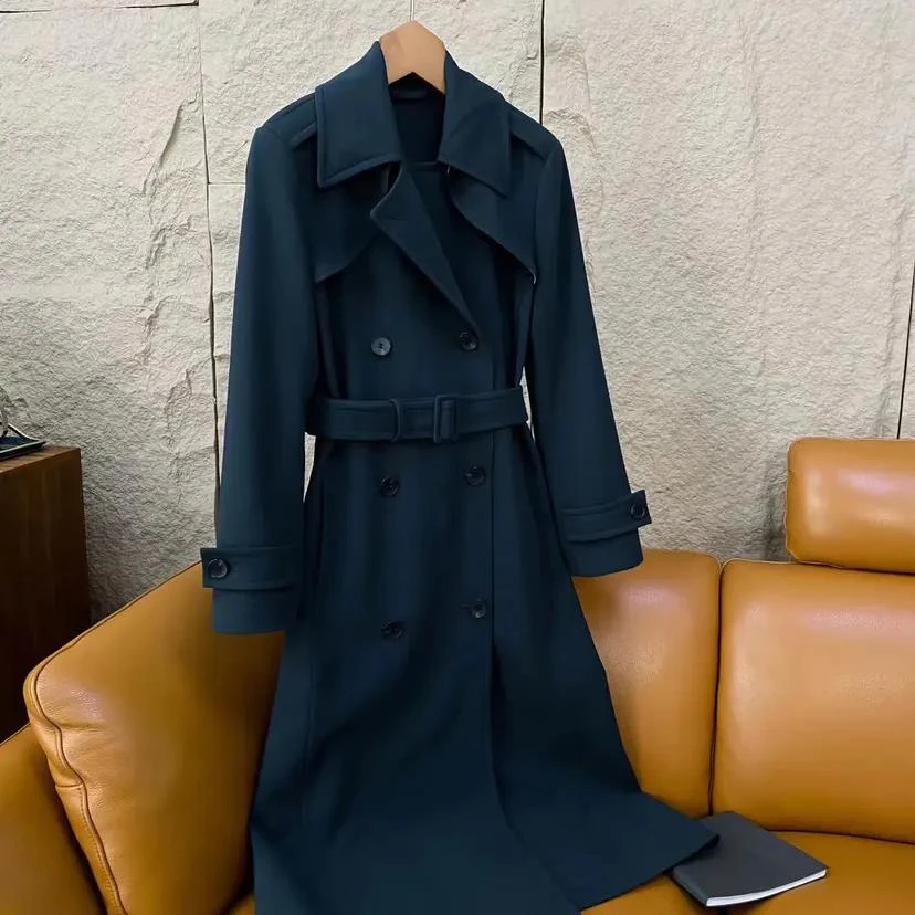 晶哥鱼鱼 黛绿色双层精纺长款风衣 M23WT009