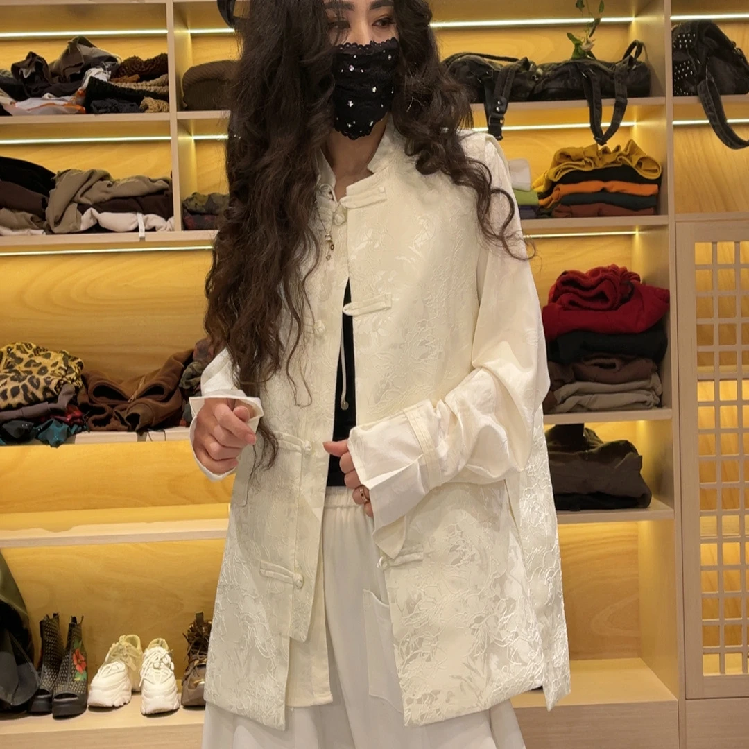 2837早春新品设计感国风提花盘扣侧开叉马甲