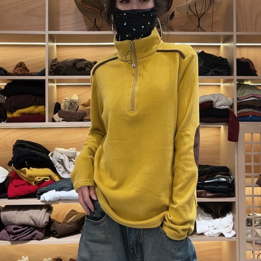 24156冬季新品时尚保暖百搭拼色拉链立领POLO衫