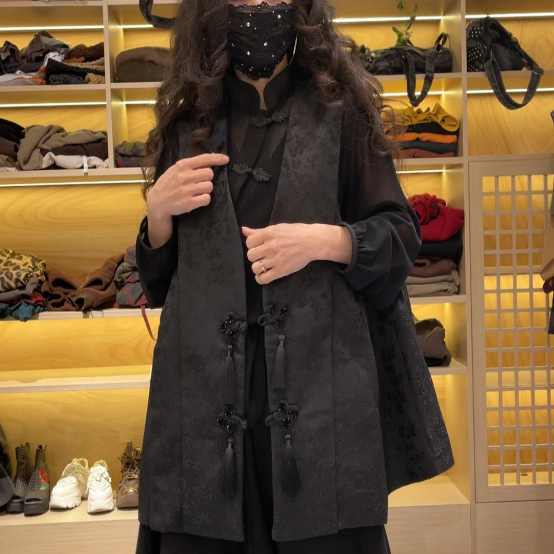 2899早春宽松阔版新国风盘扣流苏马甲