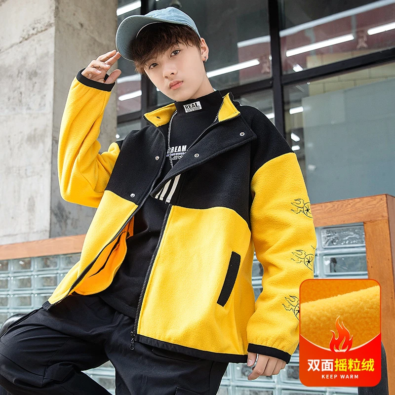 男童摇粒绒外套加绒加厚儿童中大童春秋装胖童装加肥秋冬潮款风衣