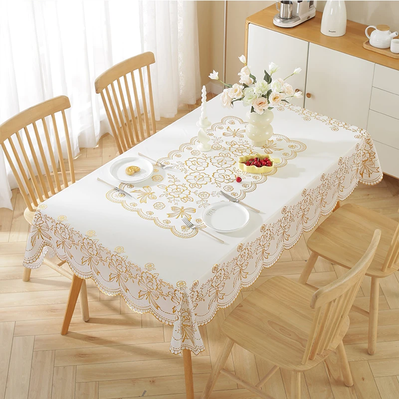 140*90cm复古烫金纹欧式 PVC防水免洗耐烫防油家用台布桌布茶几布