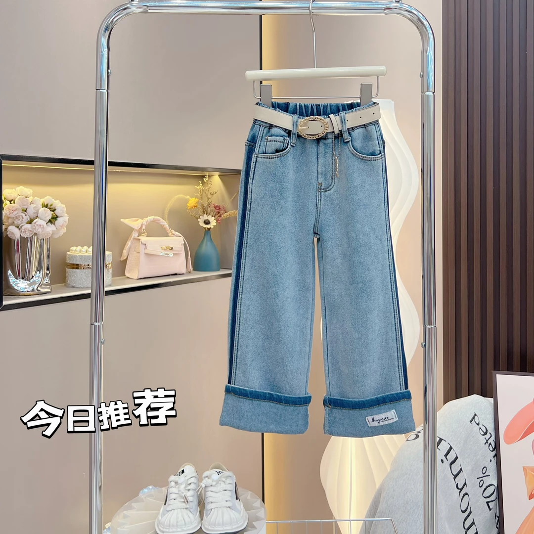 女童2024春季新款韩版2819时尚百搭休闲阔腿直筒牛仔裤