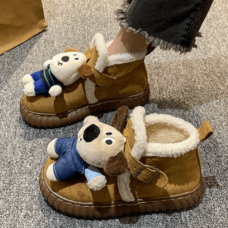 时尚卡通掌门狗雪地靴子女加绒加厚2023年秋冬季新款防滑东北棉鞋