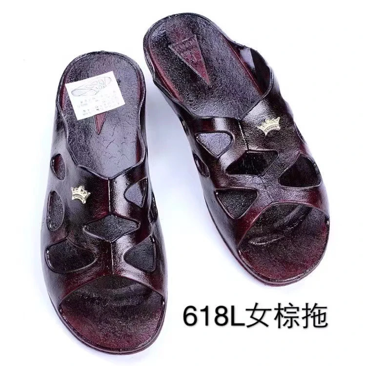 台湾新款正版制造夏季女士时尚橡胶中跟拖柔软舒适耐磨棕色凉拖鞋