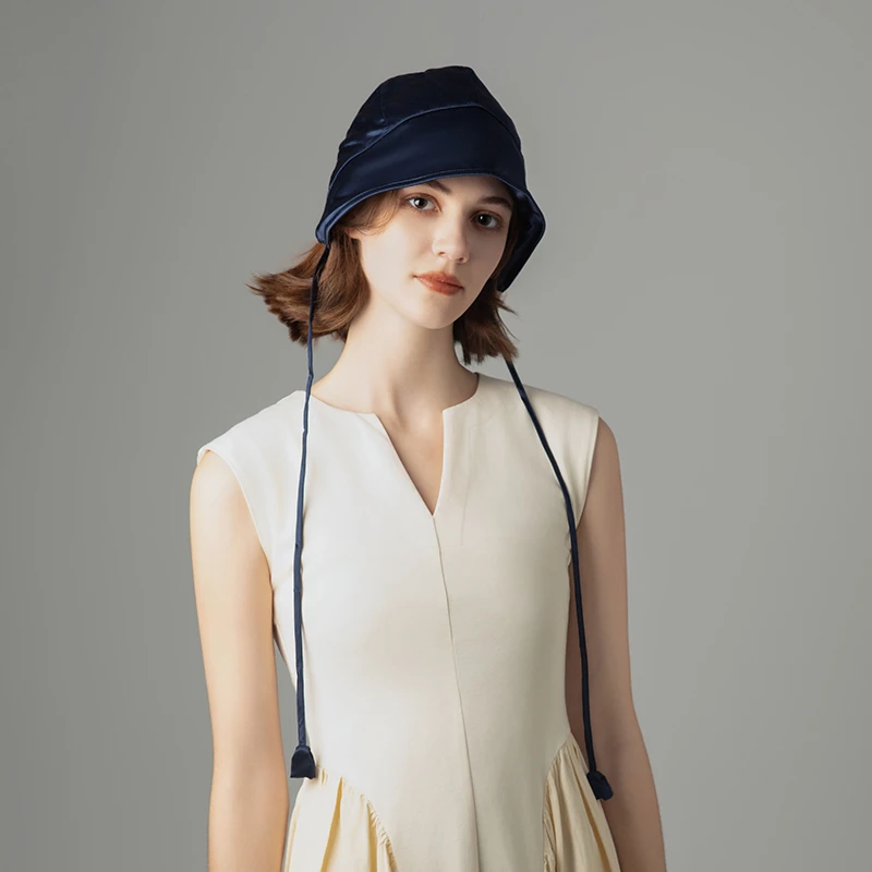双面桑蚕丝真丝防晒渔夫帽显瘦白色时尚休闲百搭女士春夏小众