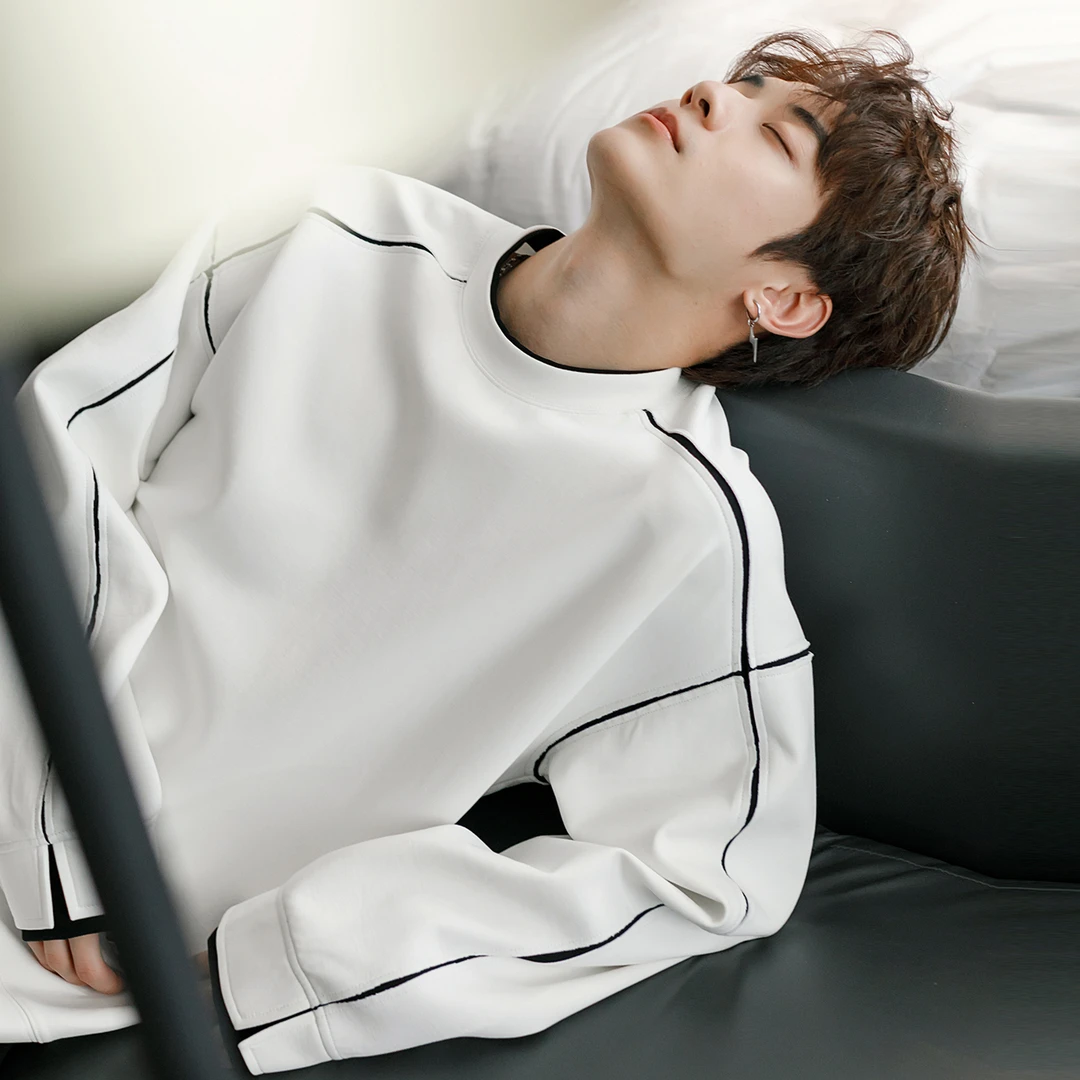 CHICERRO西西里男装春秋拼接高级感百搭圆领休闲男士宽松长袖T恤