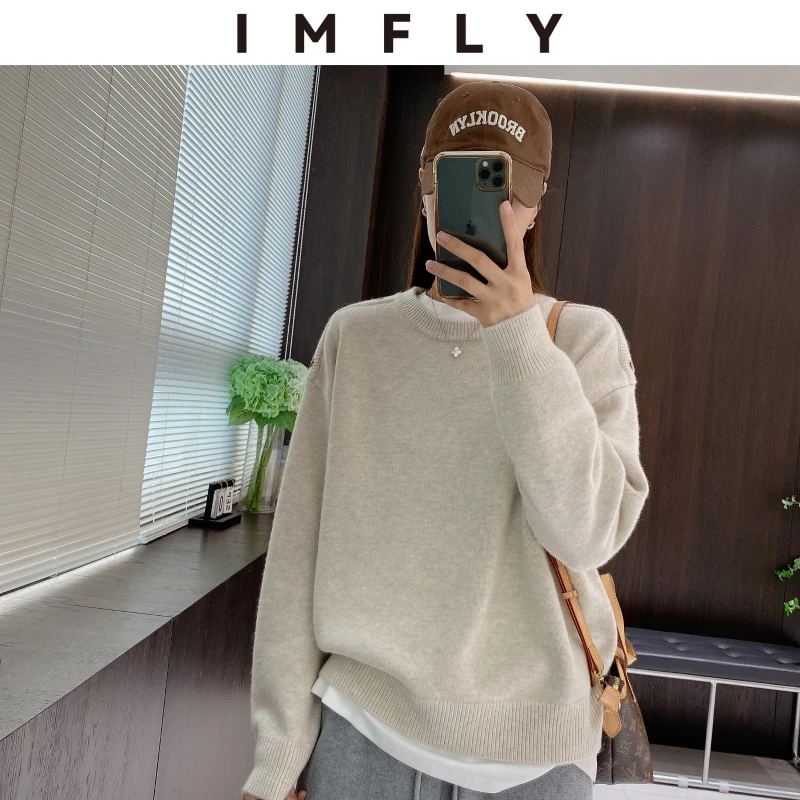 【IMFLY】金小金自制 毛衣DYW5970秋冬圆领纯色套头针织衫打底衫