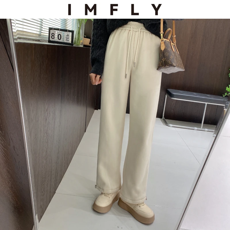 【IMFLY】金小金自制 加绒运动裤DYK1862抽绳束脚卫裤女秋冬阔腿裤