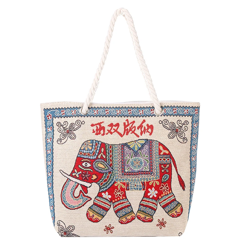 云南昆明西双版纳旅游纪念品双面加金丝绣花大象孔雀图案女手提包