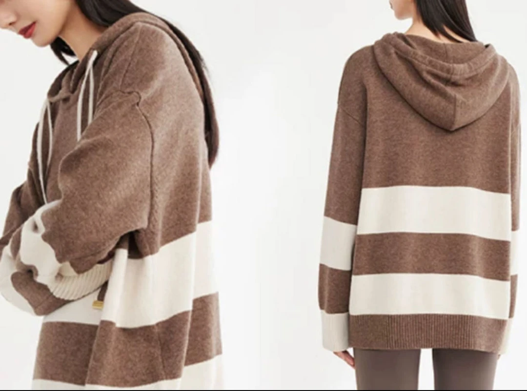 三哈宫-《E/P牦牛毛连帽外套》牦牛毛羊毛混纺连帽针织毛衣条纹