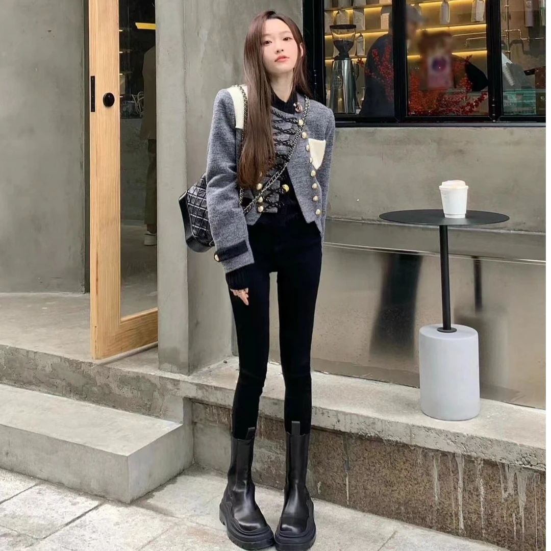 MMJ加长牛仔裤女高腰黑色紧身显瘦超长小脚裤铅笔裤子/6806