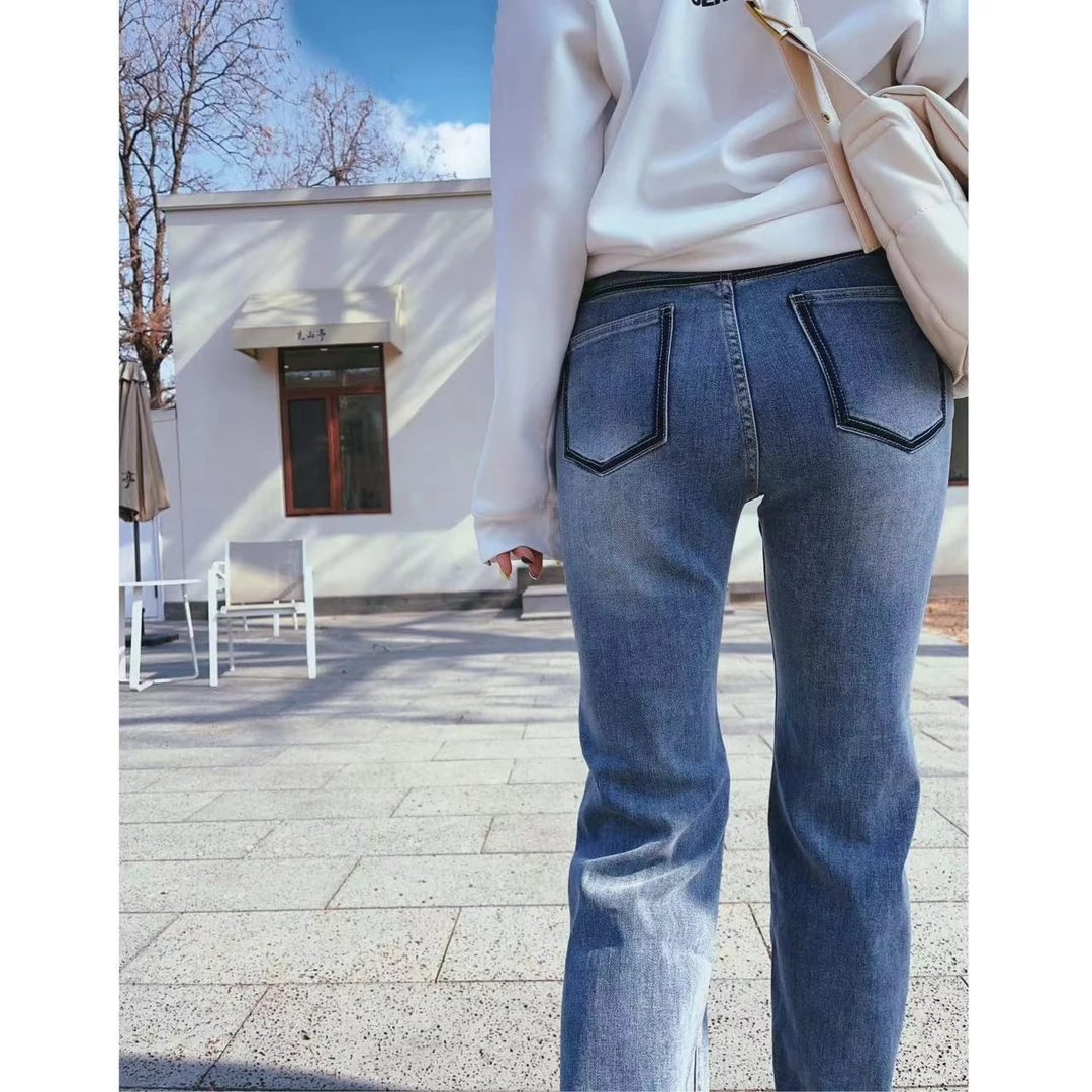 猫猫家加长女裤撞色7811加长筒喇加长裤