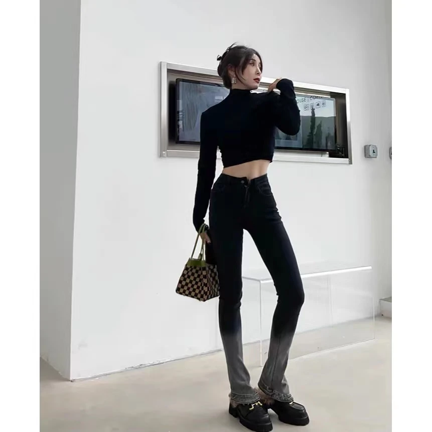 MMJ猫猫家加长女裤高个子渐变马蹄裤牛仔裤显瘦百搭66812
