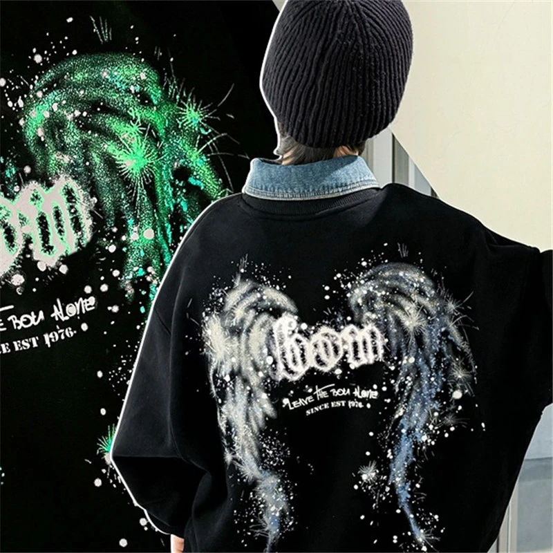 Y7366男童加绒卫衣中大童洋气夜光上衣儿童一体绒套头外套