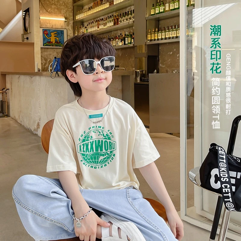 Y4242中大童韩版半袖小孩宽松儿童上衣薄