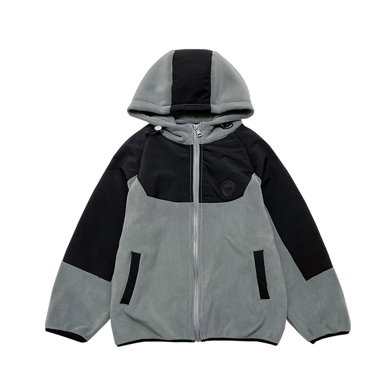 Y7265男童奥粒绒外套中大童连帽上衣加厚双面摇粒绒夹克潮