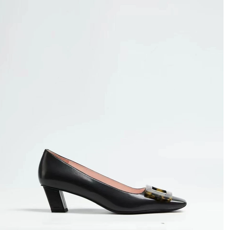 【澳祥名品】黑AX106气质时尚跟鞋方头大方扣款4.5公分方根女鞋