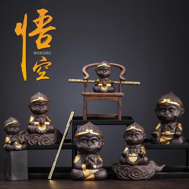 茶宠摆件紫砂齐天大圣孙悟空茶玩茶桌小配件树脂变色猴子可养鱼缸