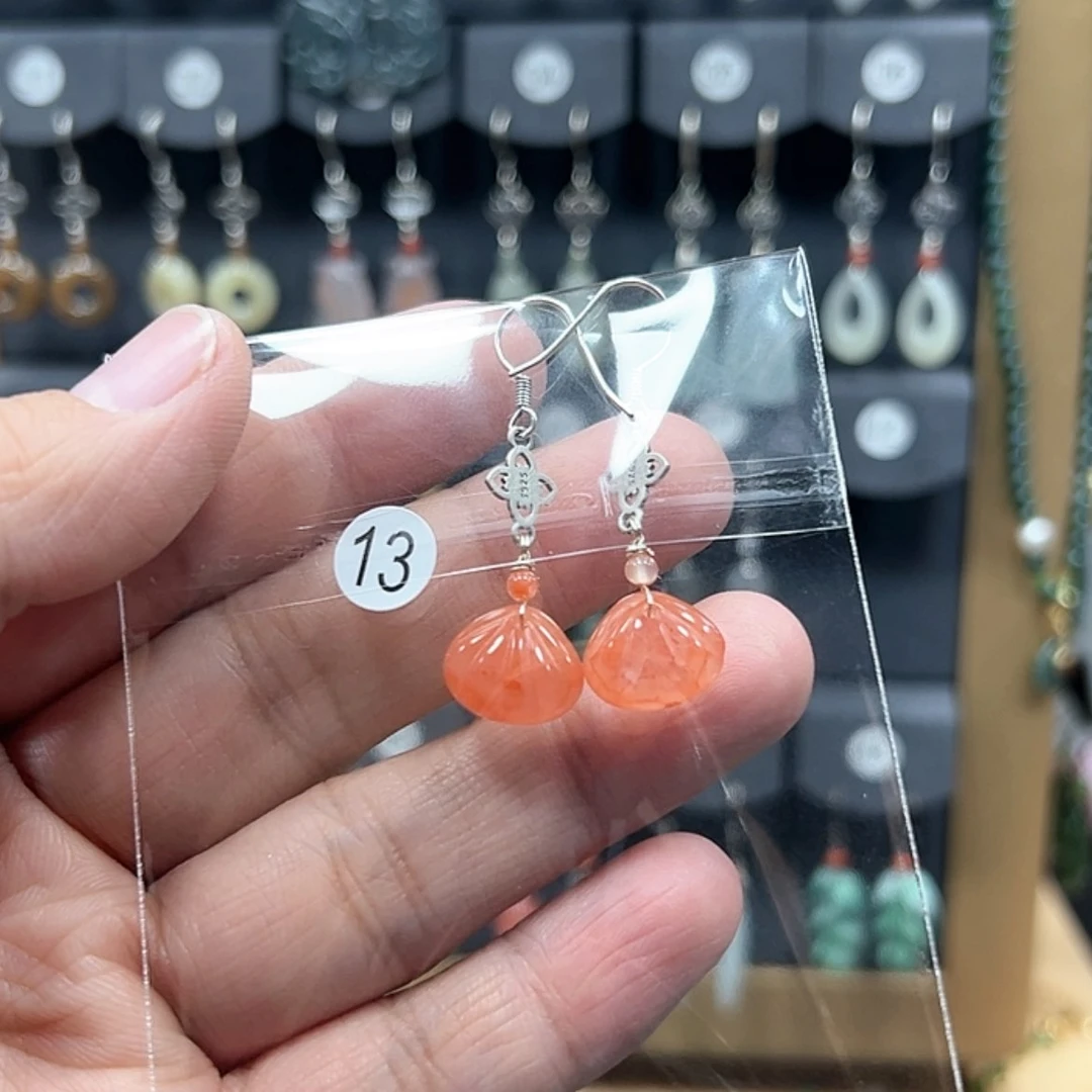 【闪购商品】南红玛瑙耳饰银S925镶嵌茦*?