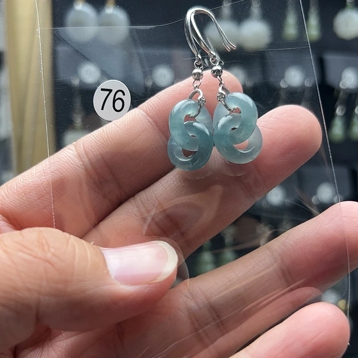 翡翠耳饰银S925镶嵌嫣**笑