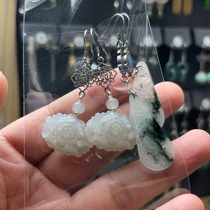 和田玉耳饰银S925镶嵌用****8