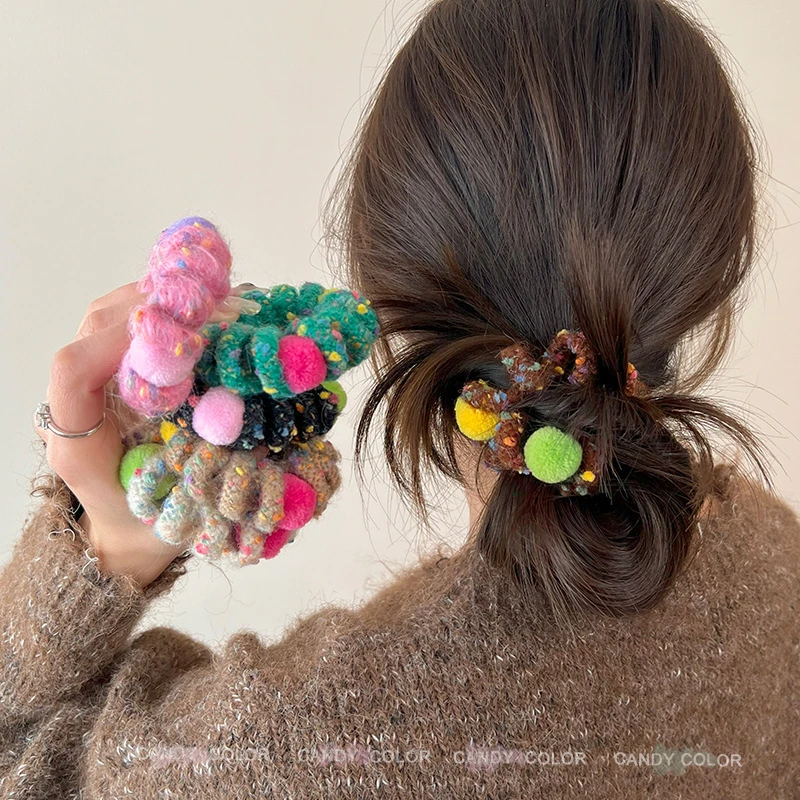 电话线发圈高弹力耐用不伤发扎头发绳毛绒皮筋女扎头新款头绳小孩