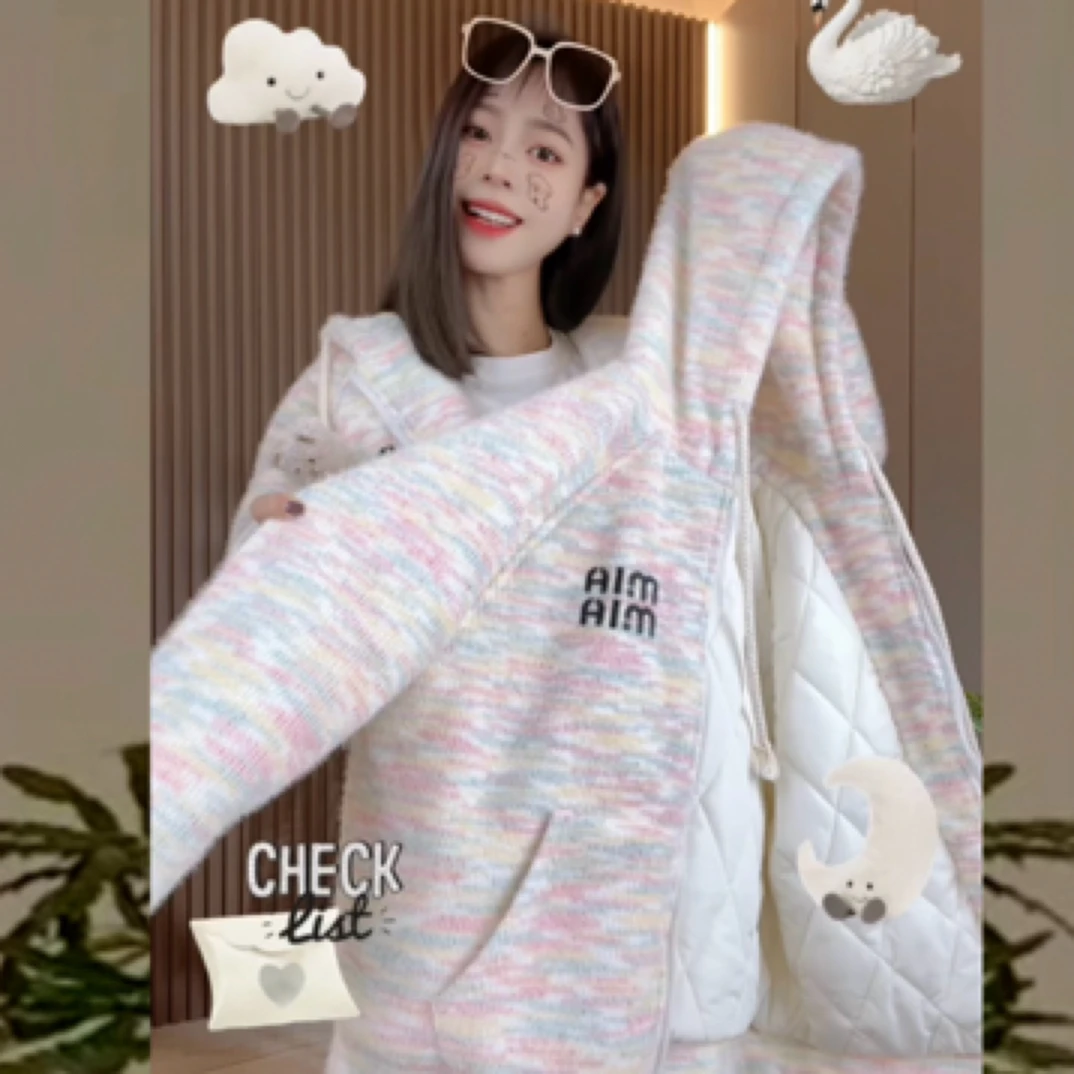 【亲子 高定款】 七色彩虹 连帽毛线加厚夹棉外套2024秋冬新款