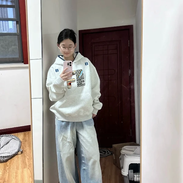 【帝韵】新款国潮刺绣连帽卫衣女情侣长袖宽松秋冬加绒加厚上衣外套