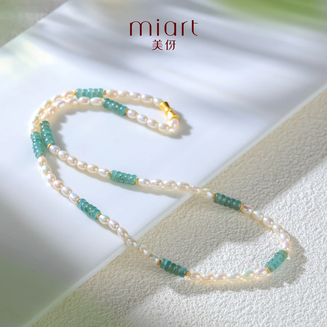 美伢5mm珍珠翡翠项链【捻花枝】QT62410003