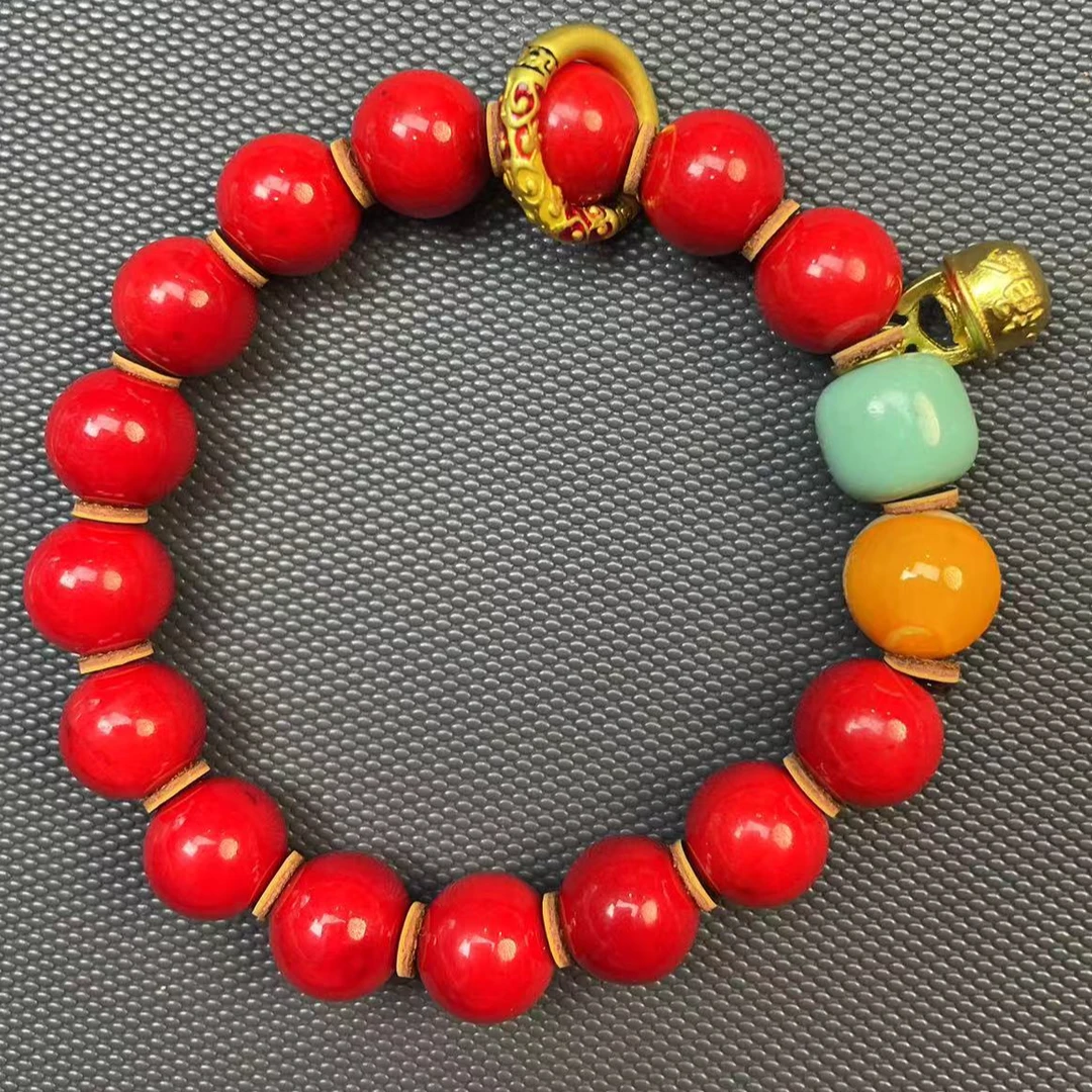 非金属树脂项链 红色  带 蓝珠 黄珠项链
