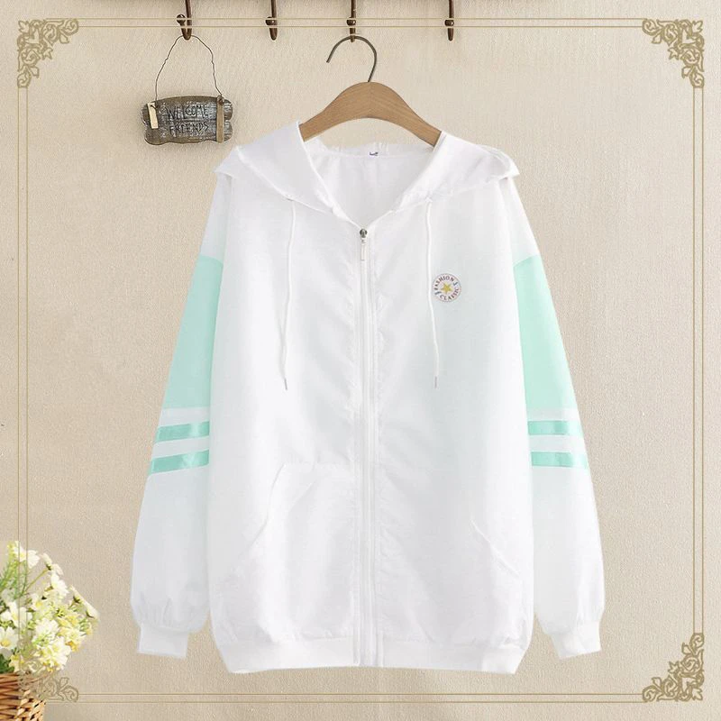 高中生学生少女防晒衣上衣女外套初中透气中学生少女防晒服学院风