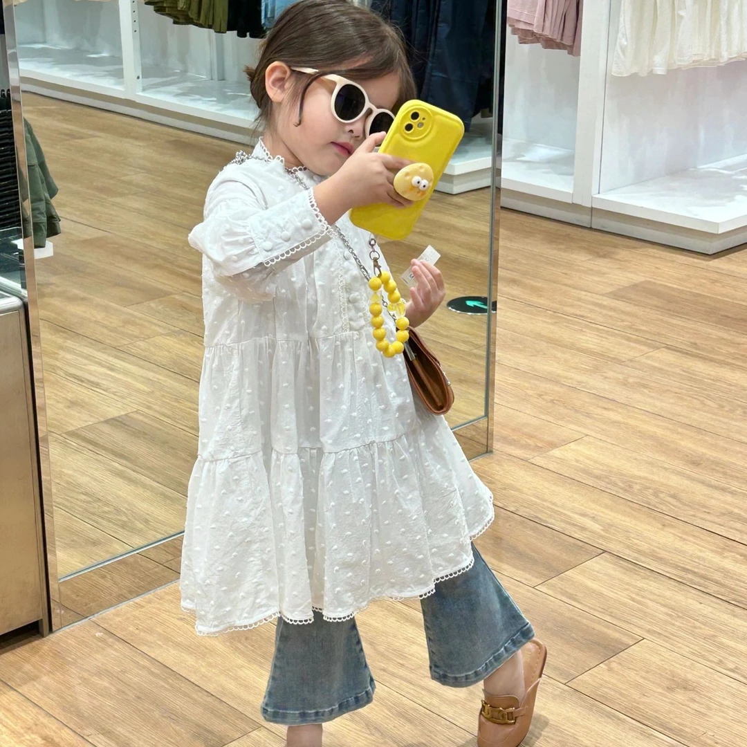 2025新款法式长袖连衣裙娃娃裙公主裙蕾丝 女童牛仔微喇叭裤洋气