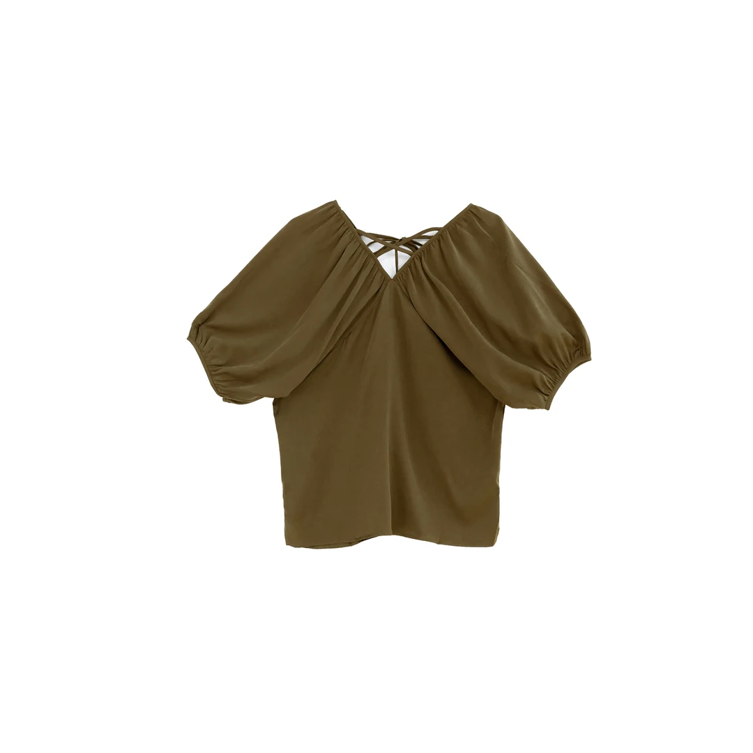 【YANG】设计感短款露背上衣女夏季气质宽松显瘦蝙蝠袖衬衫YY-023