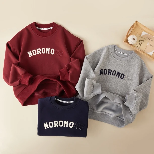 男童圆领卫衣韩版男大童秋冬一体绒亲子装卫衣套头版加绒