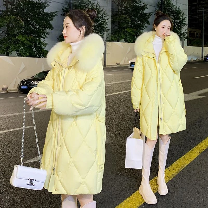 【小扬哥推荐】白鸭绒网红款领羽绒服女中长款2023年新款加厚宽松