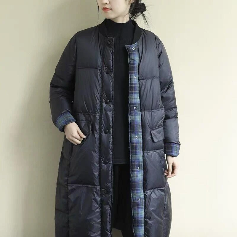 反季时尚2023轻薄百搭宽松大码立领加长款外套羽绒服女装百搭