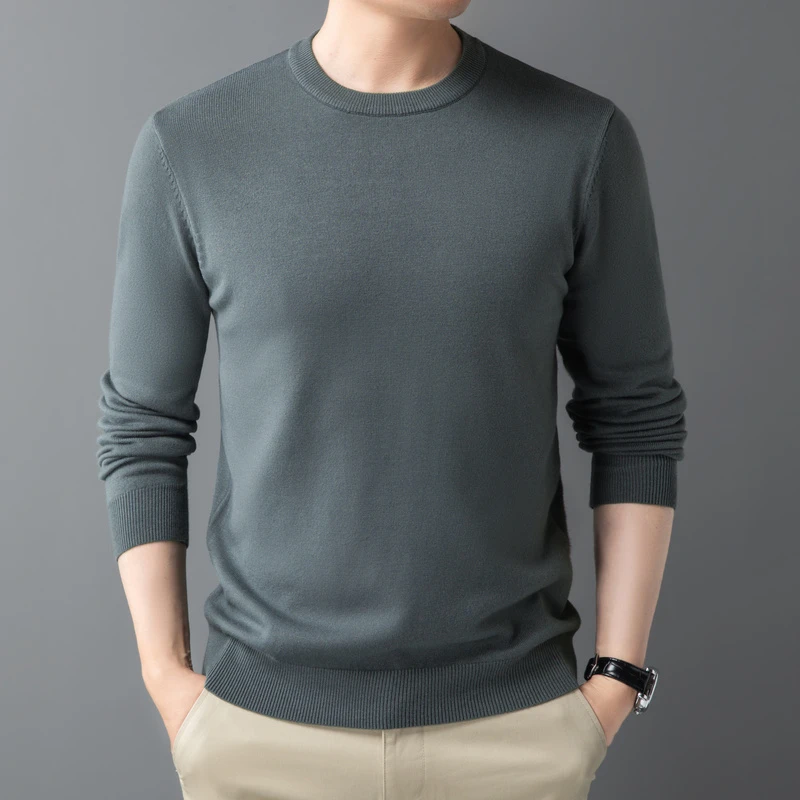 大码秋冬男士圆领毛衣长袖针织衫打底衫宽松上衣男