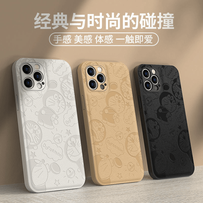 【苹果/华为/小米/OPPO/】直边裸机网潮流新款叮当猫皮纹情侣防摔