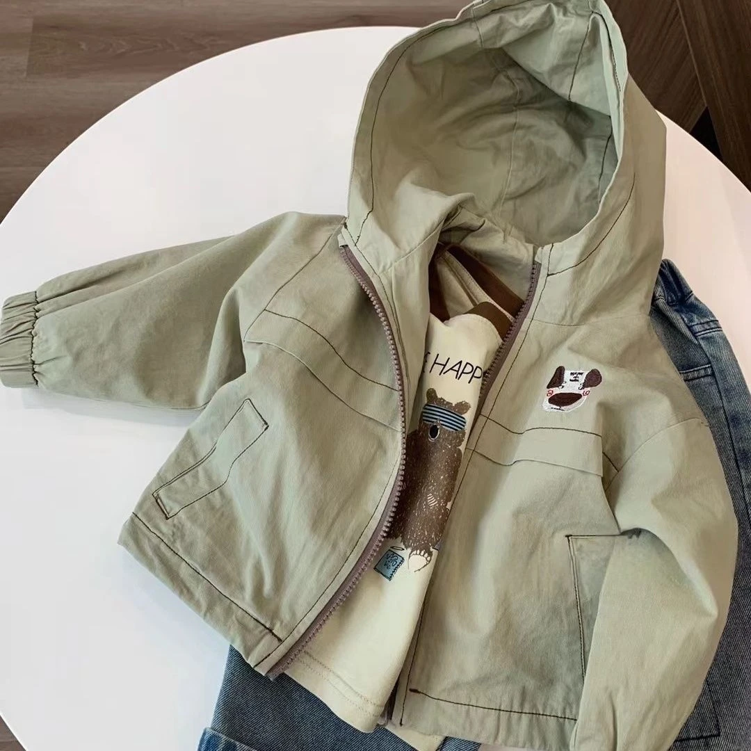 高品质~儿童秋季柔软连帽长袖拉链外套男童洋气春秋风衣宝宝上衣