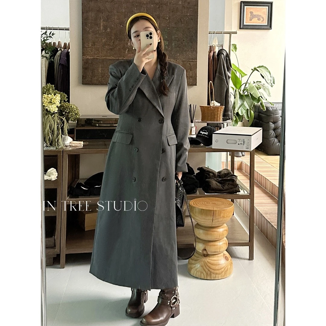 现货|张桶桶【C位LOOK】收腰大衣西装风衣秋冬长款外套  ZXD0775